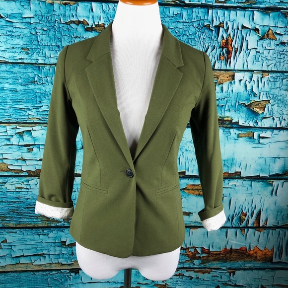 Stitch Fix Rebekah Olive Green Polka Dot Blazer - Picture 2 of 7